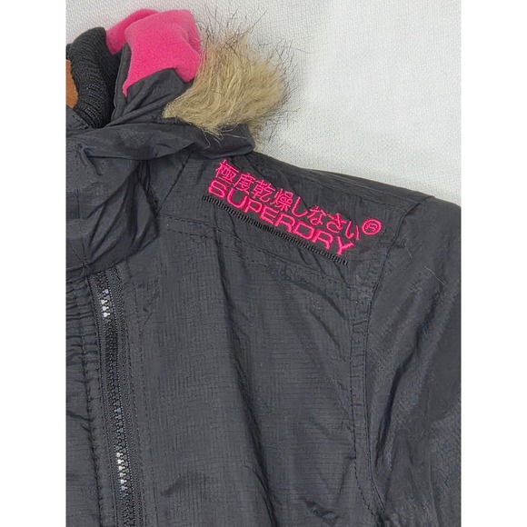 Superdry Women's Black Pink Fur‎ Hood Parka Jacket Coat xs - Picture 3 of 16